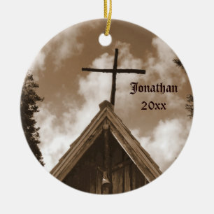 Alte Landkirche, Sepia, Weihnachtsfeiertag Keramikornament