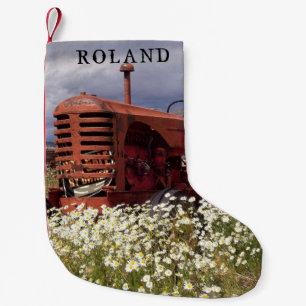 Alte Landmaschinen-Weihnachtsstrumpf im rustikalen Kleiner Weihnachtsstrumpf