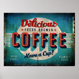 Alte leckere frisch gebrüht Kaffee Antiquität Repl Poster