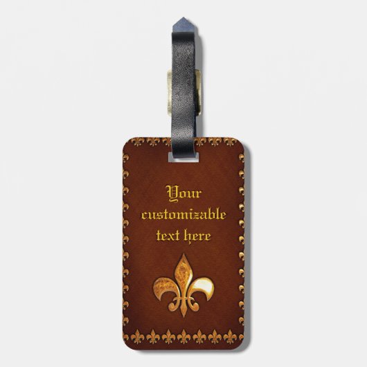 Alte Lederdecke mit goldener Fleur-de-Lys - Gepäckanhänger (Rückseite vertikal)