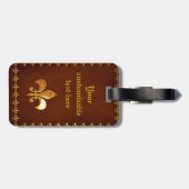 Alte Lederdecke mit goldener Fleur-de-Lys - Gepäckanhänger (Rückseite horizontal)