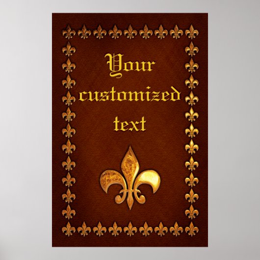 Alte Lederdecke mit goldener Fleur-de-Lys - Poster (Vorne)
