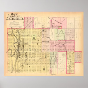 Alte Lincoln NE Karte (1885) Vintage Nebraska-Haup Poster