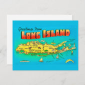 Alte Long Island Illustrierte Karte Postkarte (Vorne/Hinten)