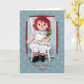 Alte Lumpenpuppe mit Gänseblümchen Karte (Gelbe Blume)
