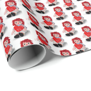 Alte Lumpenpuppe mit Herz für Mama Geschenkpapier