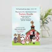 Alte MacDonald EIEIO Bauernhofbarnyard-Babyparty Einladung (Stehend Vorderseite)