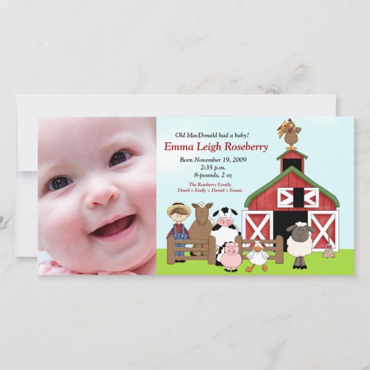 Alte MacDonald Farm 8x4 Foto Geburtsankündigung Ankündigung (Vorderseite)