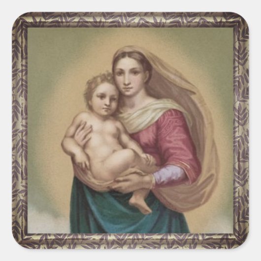 Alte Madonna mit Kind  Quadratischer Aufkleber (Vorderseite)