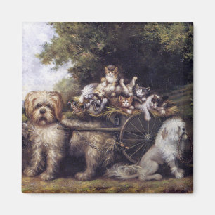 Alte Malerei von Hunden und Autos auf Tour durch d Magnet