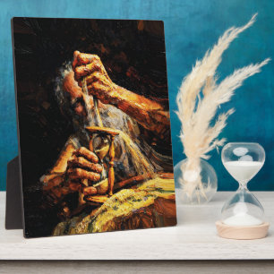 Alte Mann Sanduhr Zeit entgleitet Impasto Fotoplatte