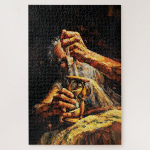 Alte Mann Sanduhr Zeit entgleitet Impasto Puzzle