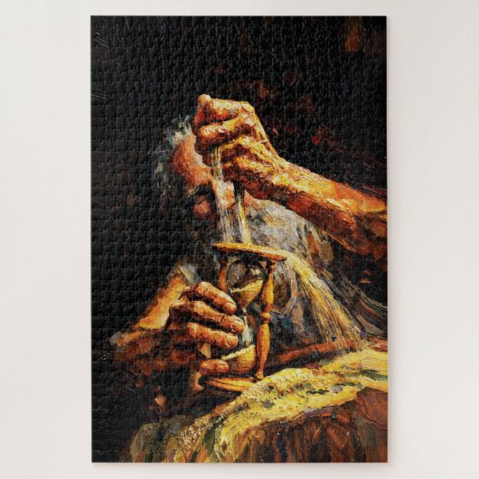 Alte Mann Sanduhr Zeit entgleitet Impasto Puzzle (Vertikal)