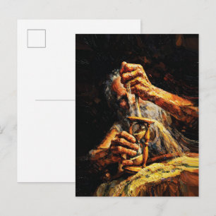Alte Mann Sanduhr Zeit verrinnt Impasto Postkarte