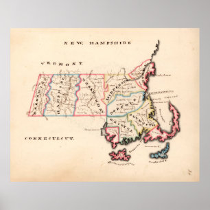 Alte Massachusetts Karte (1819) Der Staat Bay Poster