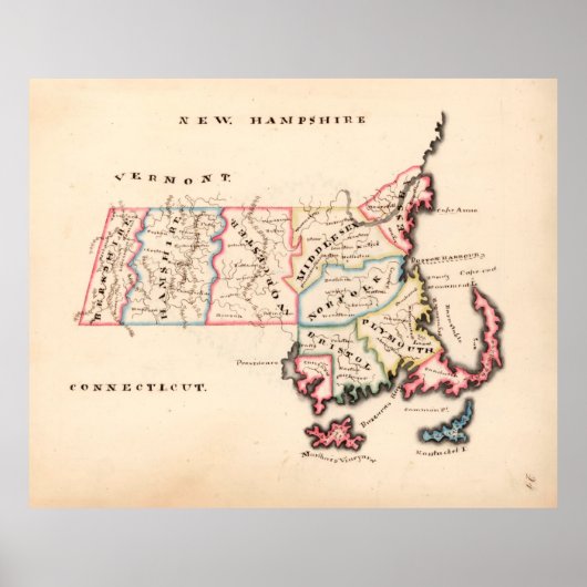 Alte Massachusetts Karte (1819) Der Staat Bay Poster (Vorne)