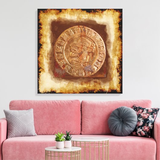 Alte Maya Carved Metal Art Disk Wrapped Canvas Leinwanddruck (Insitu (Wohnzimmer))