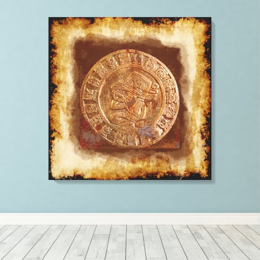 Alte Maya Carved Metal Art Disk Wrapped Canvas Leinwanddruck (Insitu (Holzboden))
