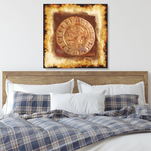 Alte Maya Carved Metal Art Disk Wrapped Canvas Leinwanddruck (Insitu (Schlafzimmer))
