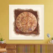 Alte Maya Carved Metal Art Disk Wrapped Canvas Leinwanddruck (Insitu (Wohnzimmer))