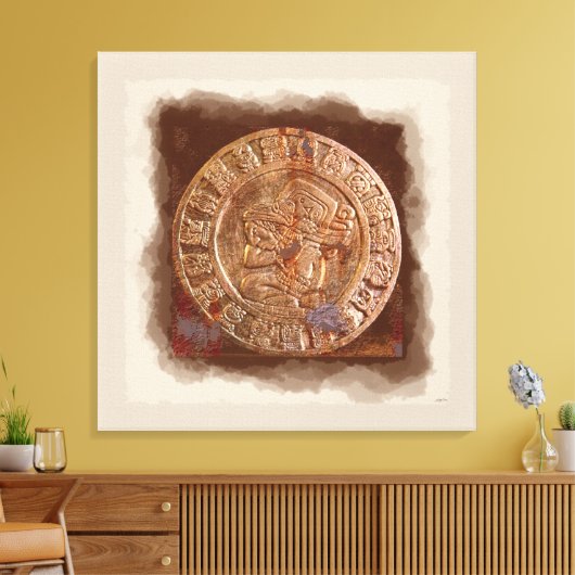 Alte Maya Carved Metal Art Disk Wrapped Canvas Leinwanddruck (Insitu (Wohnzimmer))