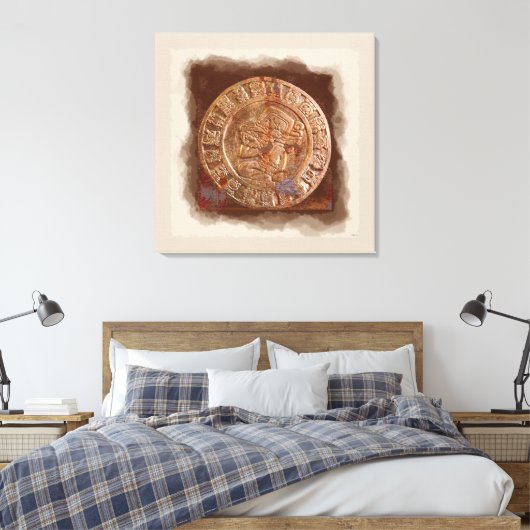 Alte Maya Carved Metal Art Disk Wrapped Canvas Leinwanddruck (Insitu (Schlafzimmer))