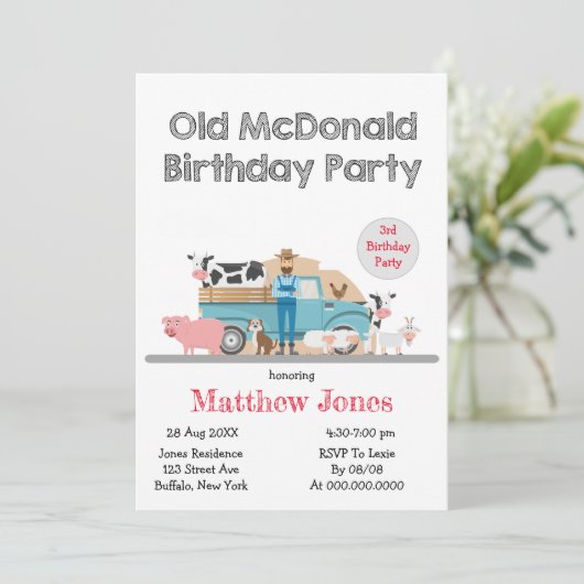 Alte McDonald Farm Geburtstagspartei (Stehend Vorderseite)