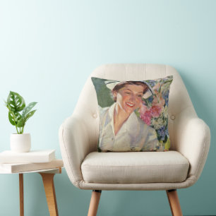 Alte Medizin, glückliche Krankenschwester in Unifo Kissen