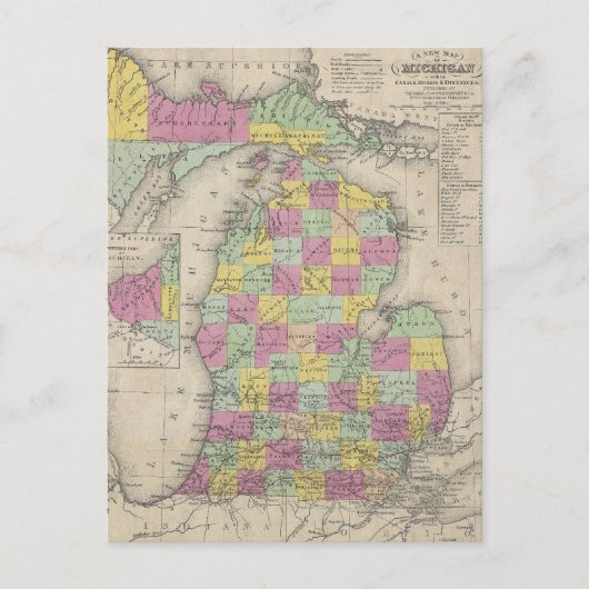 Alte Michigan-Karte (1853) Postkarte (Vorderseite)