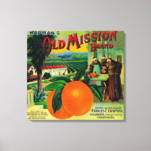 Alte Mission Orange LabelFullerton, CA Leinwanddruck