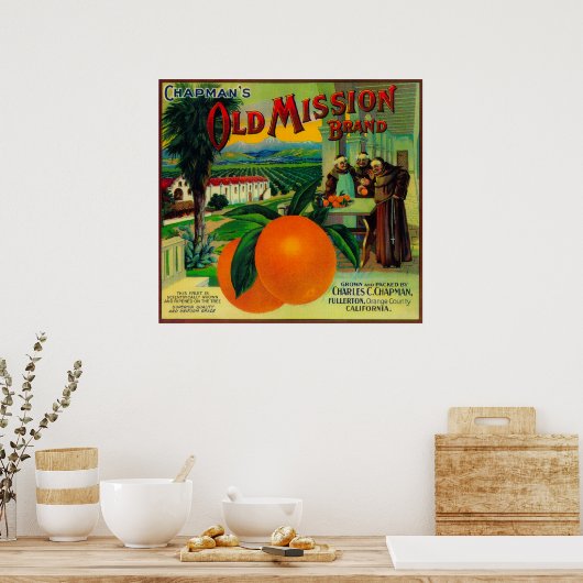 Alte Mission Orange LabelFullerton, CA Poster (Küche)