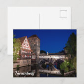 Alte mittelalterliche Brücke am Abend in Nürnberg Postkarte (Vorne/Hinten)