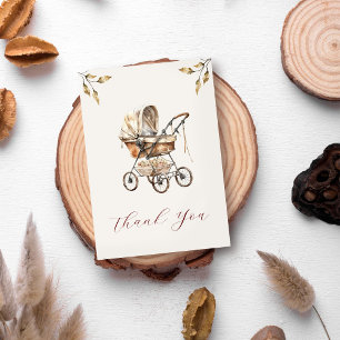 Alte Mode Carriage Floral Blätter Neutral Beige Dankeskarte