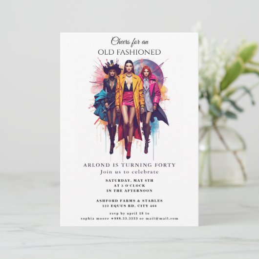 Alte Mode" Einladung zum Geburtstag (Stehend Vorderseite)