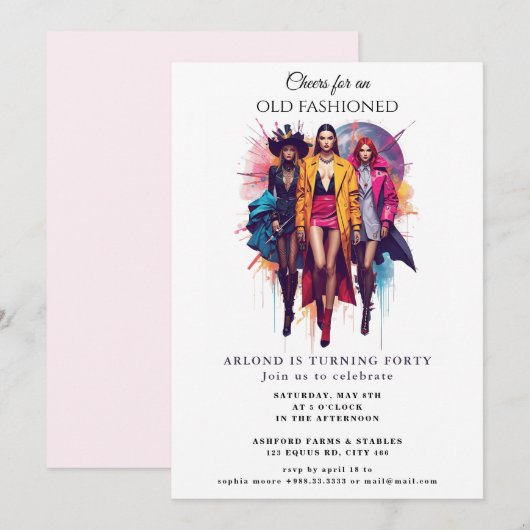 Alte Mode" Einladung zum Geburtstag (Vorne/Hinten)