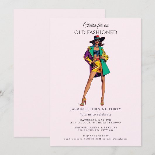 Alte Mode" Einladung zum Geburtstag (Vorne/Hinten)