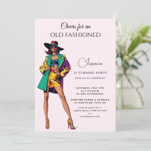 Alte Mode" Einladung zum Geburtstag (Stehend Vorderseite)