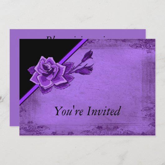Alte Mode Lila Rose Floral Einladung (Vorne/Hinten)
