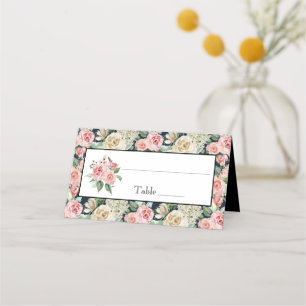 Alte Mode Rosa und Weiße Rosen auf schwarzem Hinte Platzkarte