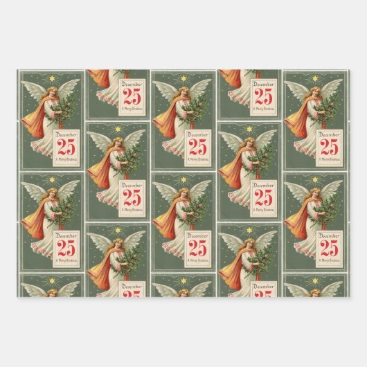 Alte Mode Weihnachten Postkarten Krippengel 3 Geschenkpapier Set (Vorderseite 3)