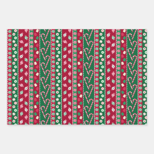 Alte Mode Weihnachtsklänge Streifen Muster Geschenkpapier Set (Vorderseite 3)