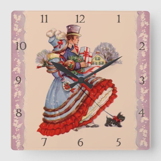 Alte Mode Weihnachtszeit Quadratische Wanduhr (Vorderseite)