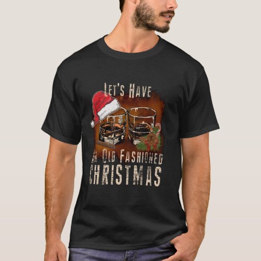 Alte Mode Whiskey Weihnachts Bourbon Cocktail D T-Shirt (Vorderseite)