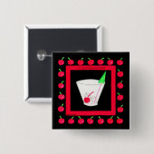 Alte modische Retro Drink Red Cherries auf schwarz Button (Vorne & Hinten)