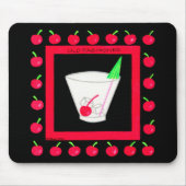 Alte modische Retro Drink Red Cherries auf schwarz Mousepad (Vorne)