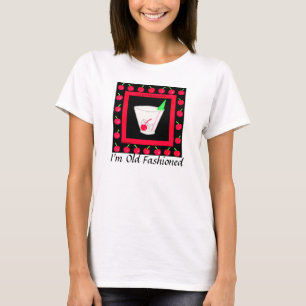 Alte modische Retro Drink Red Cherries auf schwarz T-Shirt