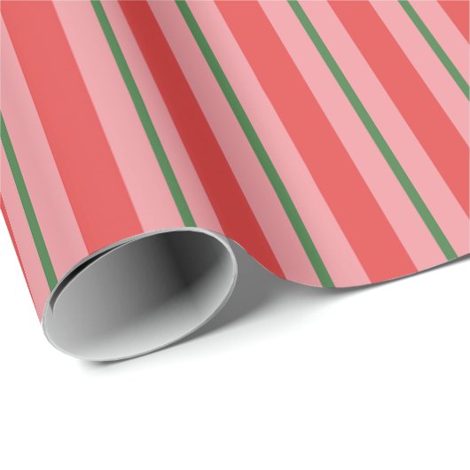 Alte modische Retro Xmas Streifen Rot Rosa Grün Geschenkpapier (Rolleneckpunkt)