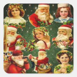 Alte modische Weihnachtsmädchen & Weihnachten Quadratischer Aufkleber