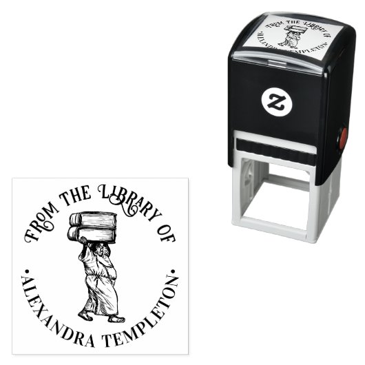 Alte Mönche tragen große Bücherbibliothek Name Permastempel (Beispiel)