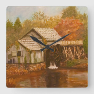 Alte Mühle im Herbst Quadratische Wanduhr